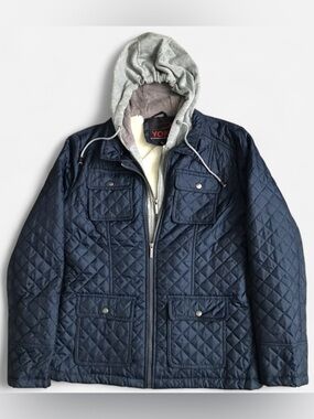 YOKI Quilted Faux Fur Lined Hooded Jacket | Navy and Gray | Women’s Size Large